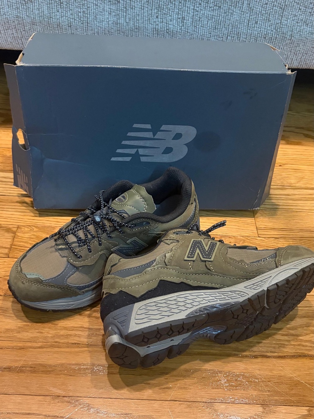 New Balance Olive Green and Black Trail Sneakers